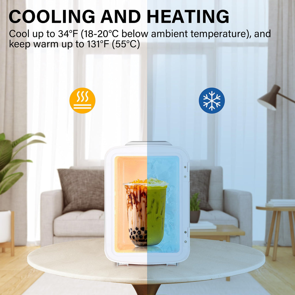 Simple Deluxe 4L/6 Can Portable Mini Fridge, Cooler & Warmer Freon-Free Small Refrigerator, for Skincare, Beverage, Food, Cosmetics, for Bedroom, Office, Dorm, White