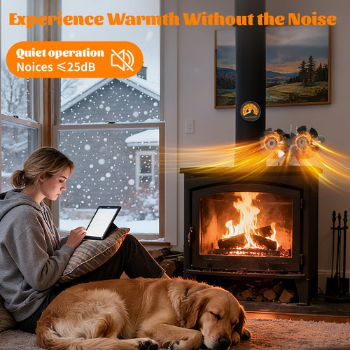 LuxDuo Wood Stove Fan,Dual Motors Heat Powered Fireplace Fan Non-Electric for Efficient Warm Air Circulation,12 Blades Silent Operation Stove Accessories for Log/Wood Stove/Fireplaces