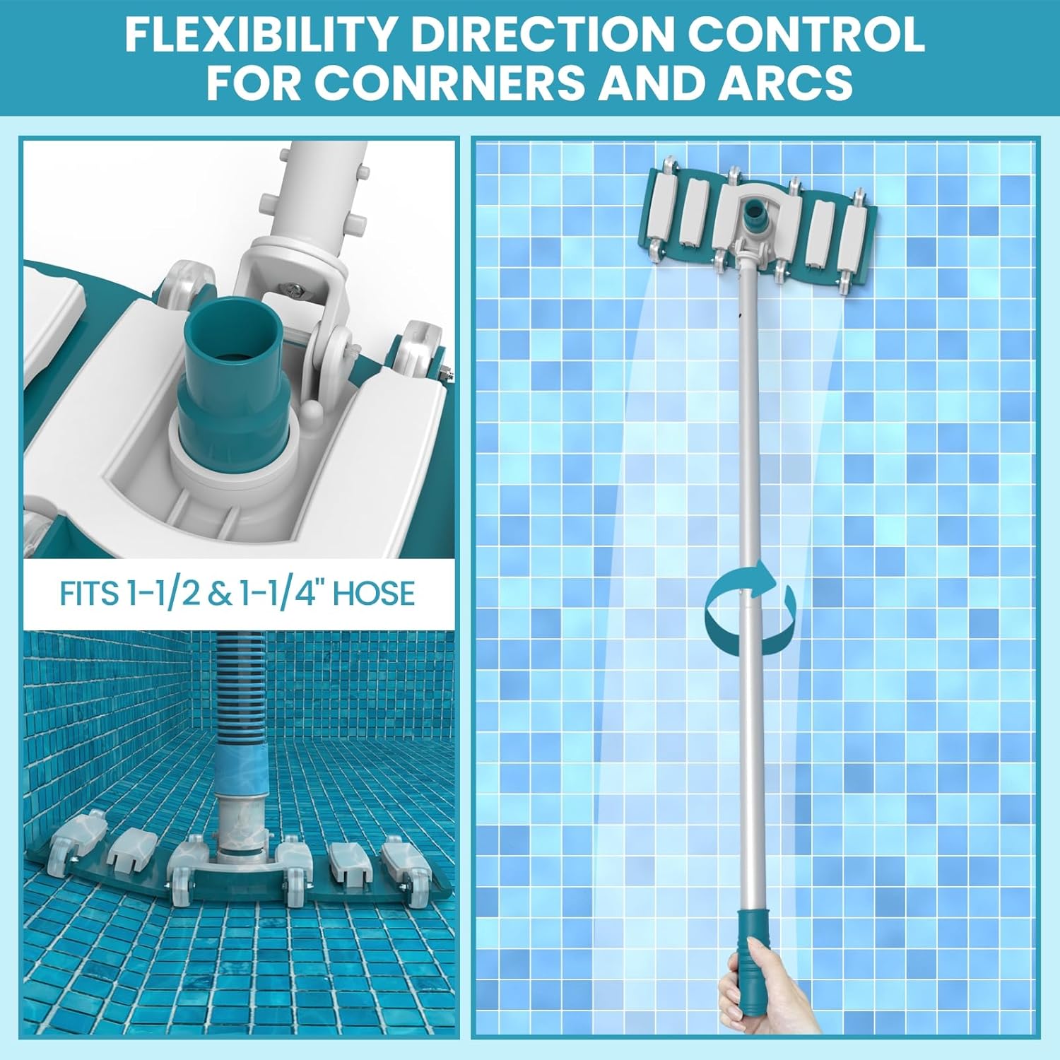 POOLWHALE 30-Foot Swimming Pool Vacuum Hose - Weighted Rotatable Handle & Wheels for Easy Cleaning