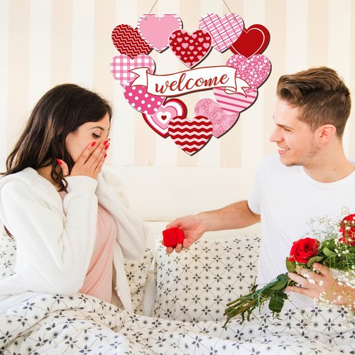 Arosche Valentines Day Decorations St Patricks Day Decorations Reversible Wooden Hanging Door Sign Double Sided Wreath Love Heart Shamrocks Welcome Door Sign for Tree, Door, Wall, Party Supplies