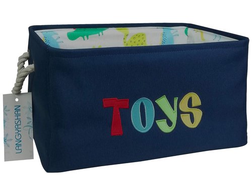 LANGYASHAN Rectangular Storage Bin Collapse Canvas Fabric Cartoon Storage Basket with Handles for Organizing Home Kitchen Boys and Girls Toys Office Closet Shelf Baskets (Navy toys)