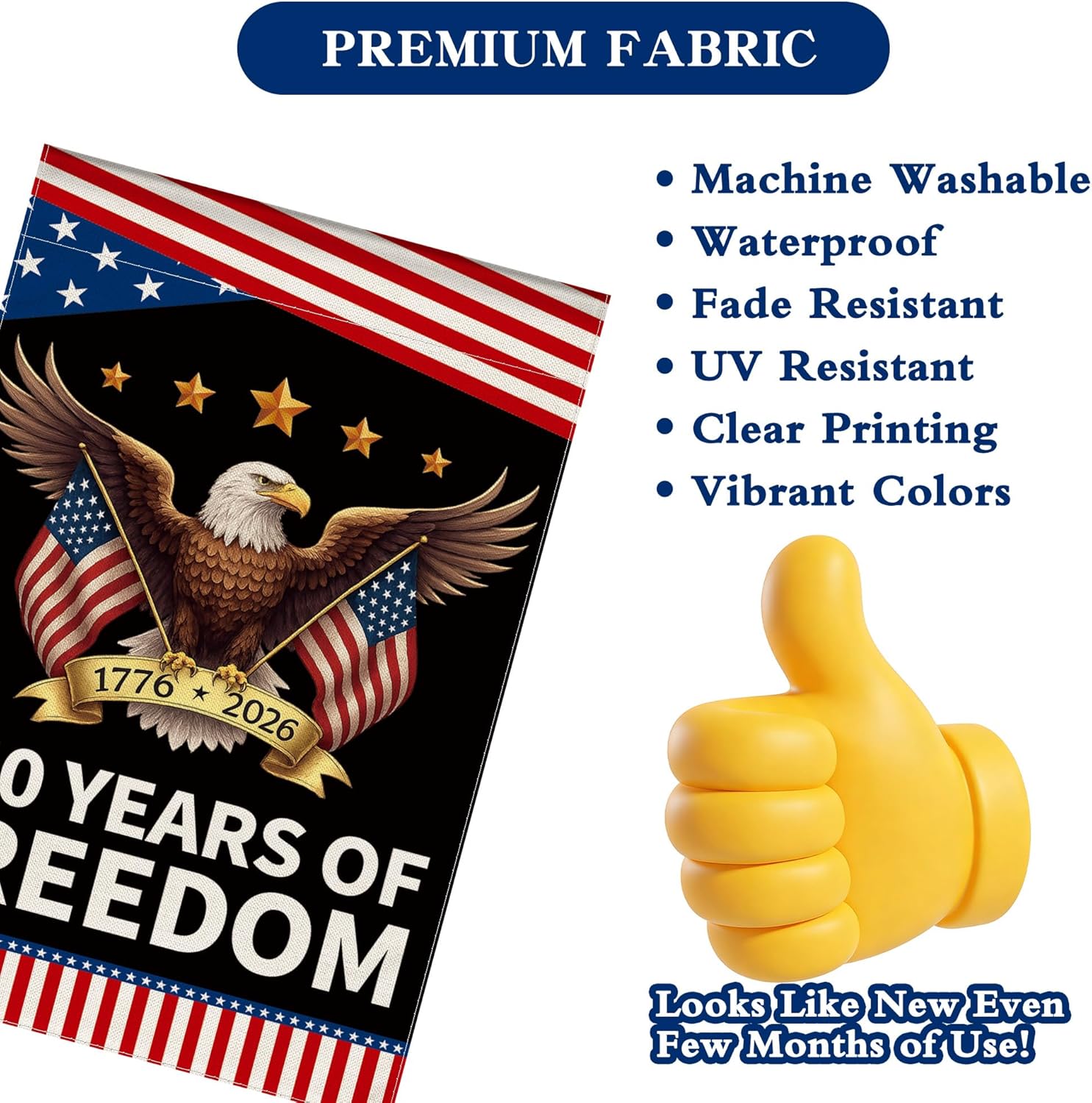 America 250th Anniversary Garden Flag - Double-Sided Patriotic Banner with Eagle Design | 12x18 Inch