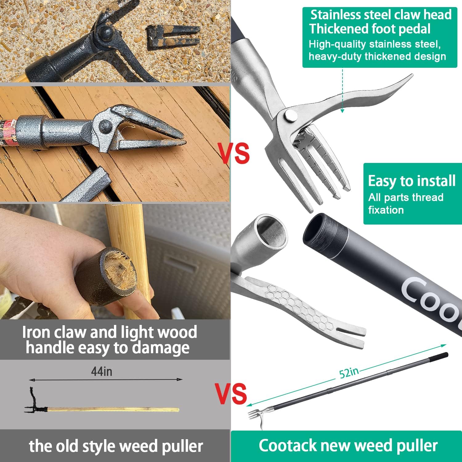 52'' Weed Puller - Skiennix Manual Weeding Tool with Stainless Steel Claw for Easy Garden Maintenance