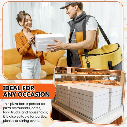 Jaloro 80 Pcs Pizza Boxes 14 x 7 x 1.5 Inch White Flatbread Box Cardboard Rectangular Take out Pizza Boxes Baking Containers Flatbread Box for Cake Cookies Food Pastry Bakery Charcuterie