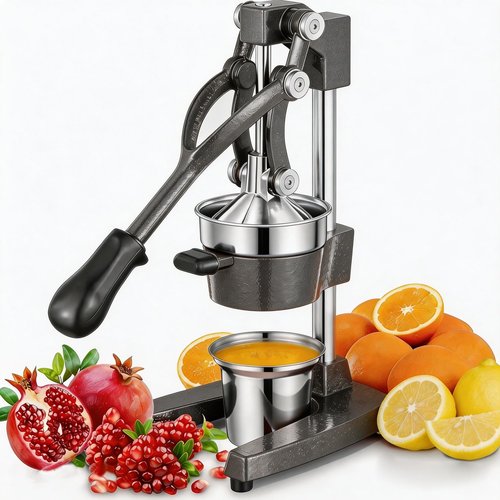 Gowintech Commercial Heavy Duty Cast Iron Hand Press Manual Orange Citrus Lemon Lime Grapefruit Pomegranate Fruit Juice Squeezer Machine with Stainless Steel Cup Grey