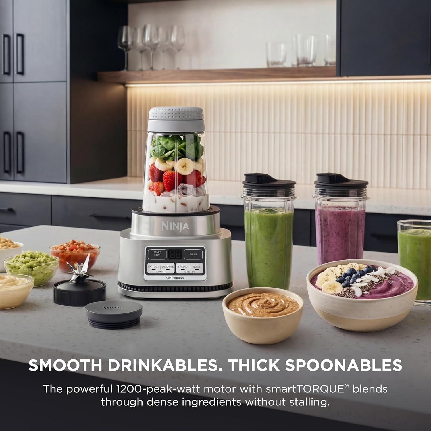 Ninja Foodi Blender - Personal Smoothie Maker with Hybrid Blades & To-Go Cups | 1200 Peak Watt | Silver