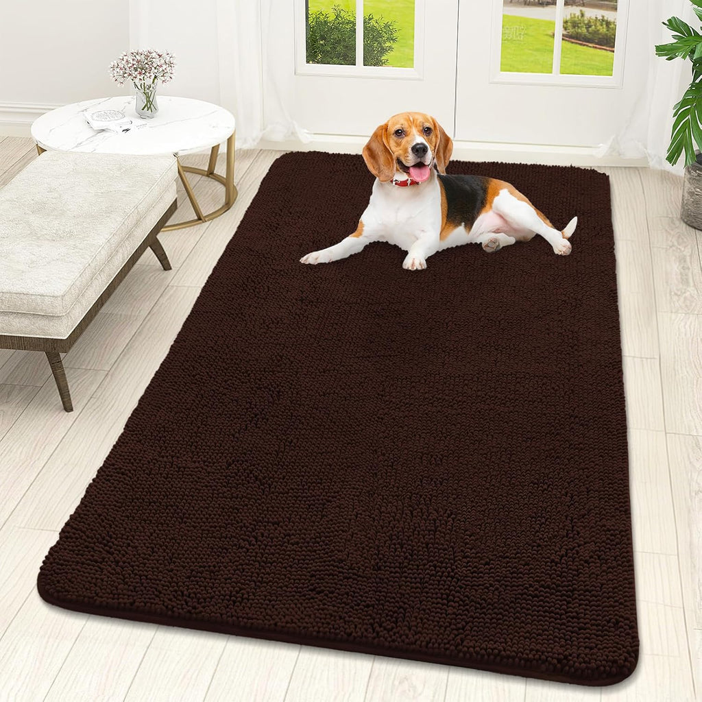OLANLY Dog Door Mat - Absorbent Non-Slip Mud Mat for Indoor Use | 59x32 Inches, Quick-Dry Chenille, Brown