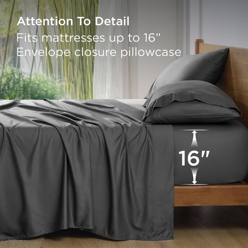Bedsure Cooling Bed Sheets - Rayon from Bamboo, Breathable & Soft, Deep Pocket Up to 16 Inches, Grey