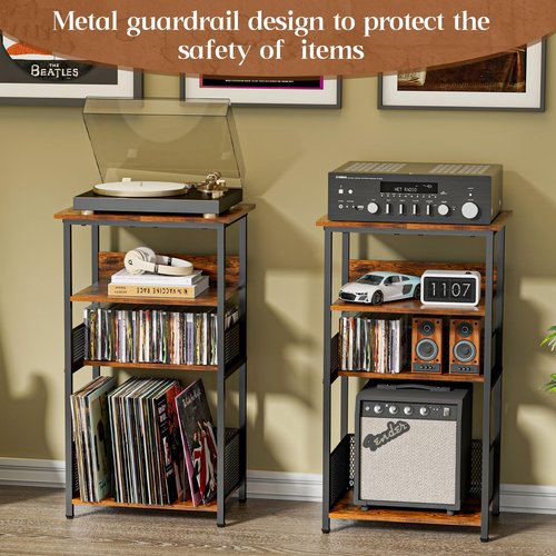 Huxitocan Record Player Stand with Storage Up to 100 Albums and 40 CDs, 4 Tier Vinyl Record Storage for Living Room, Turntable Stand with Record Holder & Display Shelf