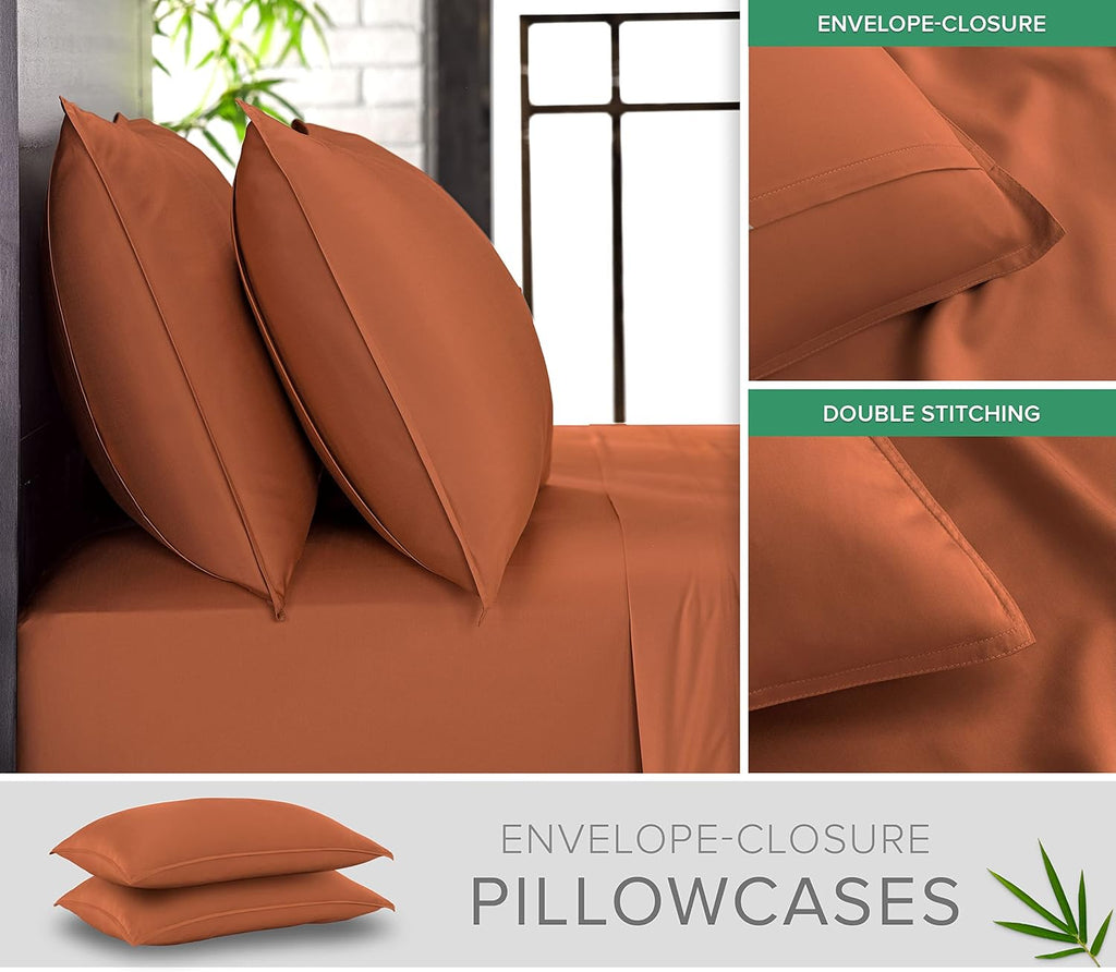 Pure Bamboo Twin Sheets - Luxuriously Soft & Cooling 100% Organic Viscose Bed Sheet Set | Terracotta