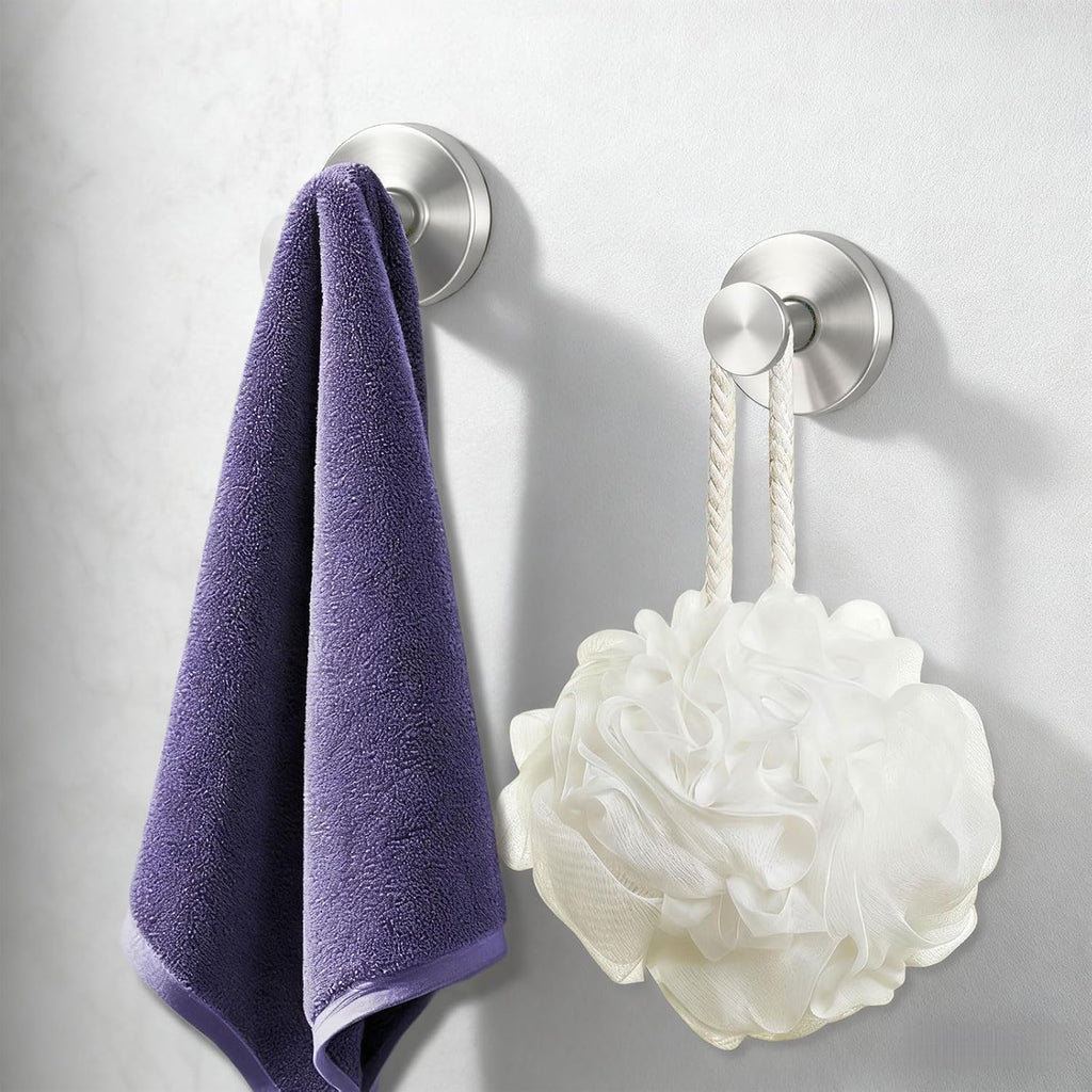 Skiennix Suction Cup Hooks - Waterproof No-Drill Bathroom & Shower Hangers | 4-Pack Silver for Towel & Loofah