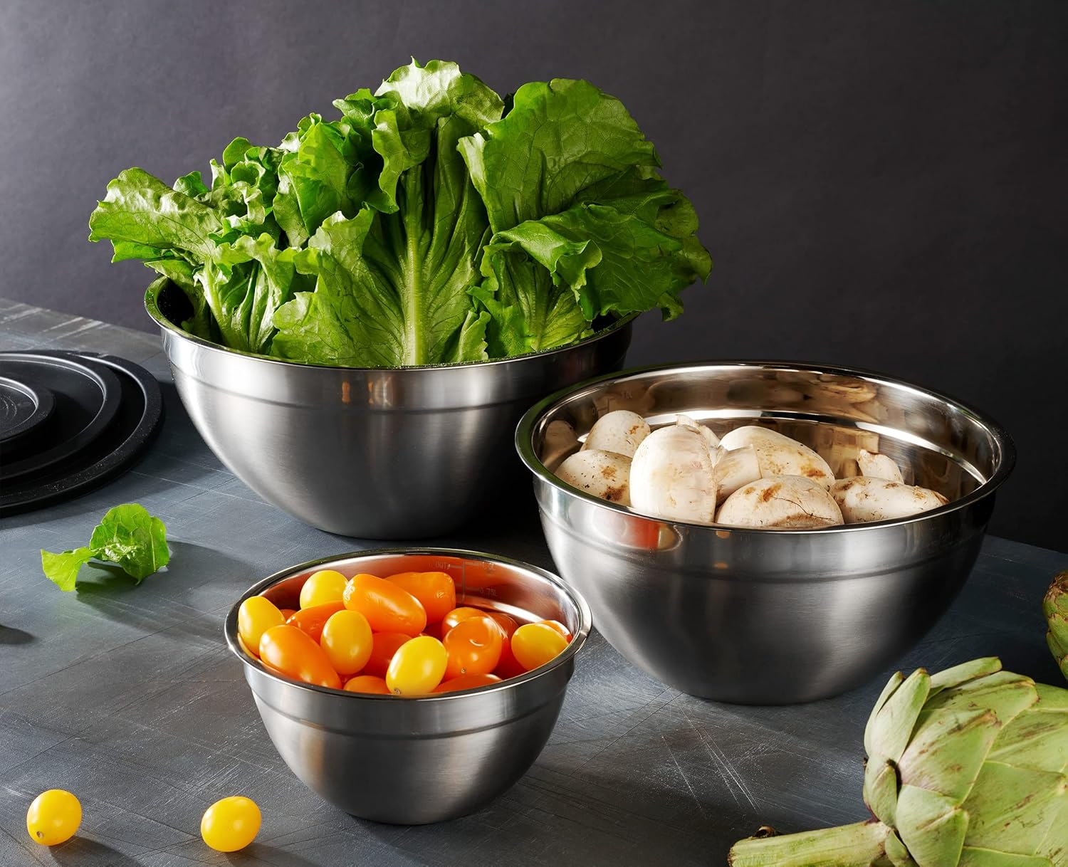 Table Concept Stainless Steel Mixing Bowls - Airtight Lids for Space-Saving Storage | Ideal for Cooking & Baking