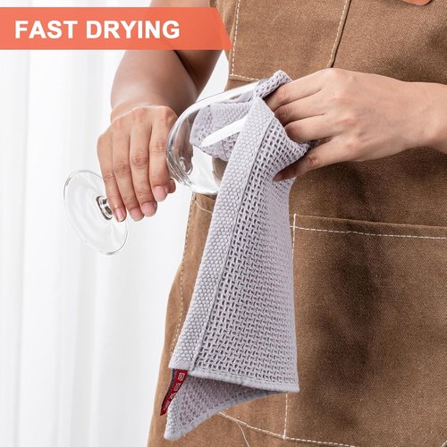 BOOMIBOO Kitchen Dish Cloths - 100% Cotton Waffle Weave, Ultra Soft & Absorbent | 6-Pack, Light Grey, 12x12 Inches