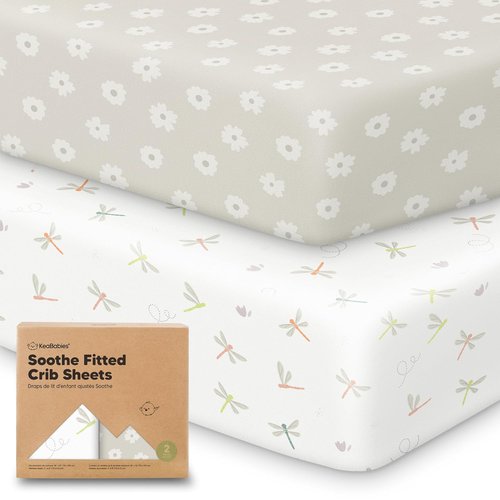 KeaBabies Organic Crib Sheets - 2-Pack Fitted Jersey Cotton for Baby Bed | Soft & Breathable 52x28 (Meadow)