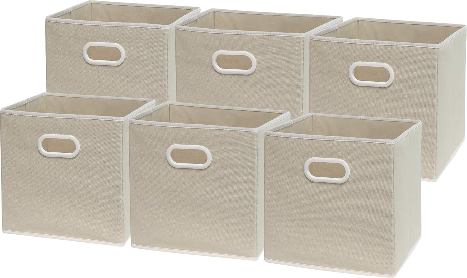 Simple Houseware Foldable Cube Storage Bins - 11-Inch Beige Fabric Organizers | 6-Pack with Handles