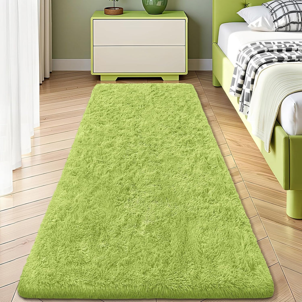 OLANLY 2x8 Soft Fluffy Machine Washable Runner Rug - Stylish Indoor Carpet for Bedroom & Hallway | Grass Green
