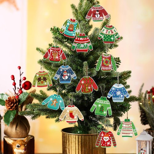 Estune 15 Pcs Christmas Diamond Painting Keychain Kits - DIY 5D Art for Holiday Decor & Gifts
