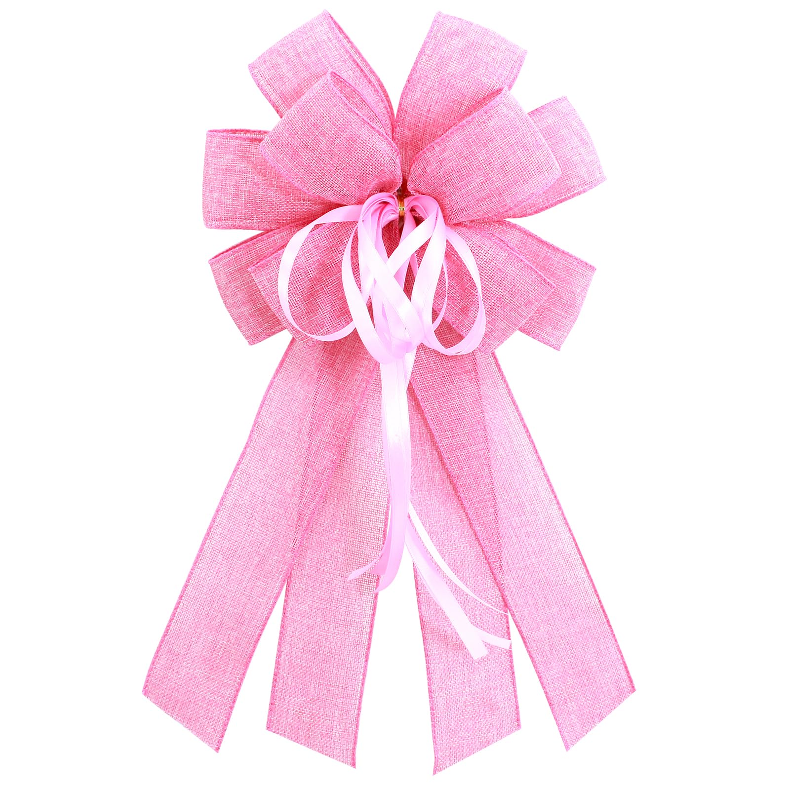 Anshome Large Pink Burlap Easter Wreath Bow, Spring Decorative Bow with String, 11.42 x 20.87 Inches