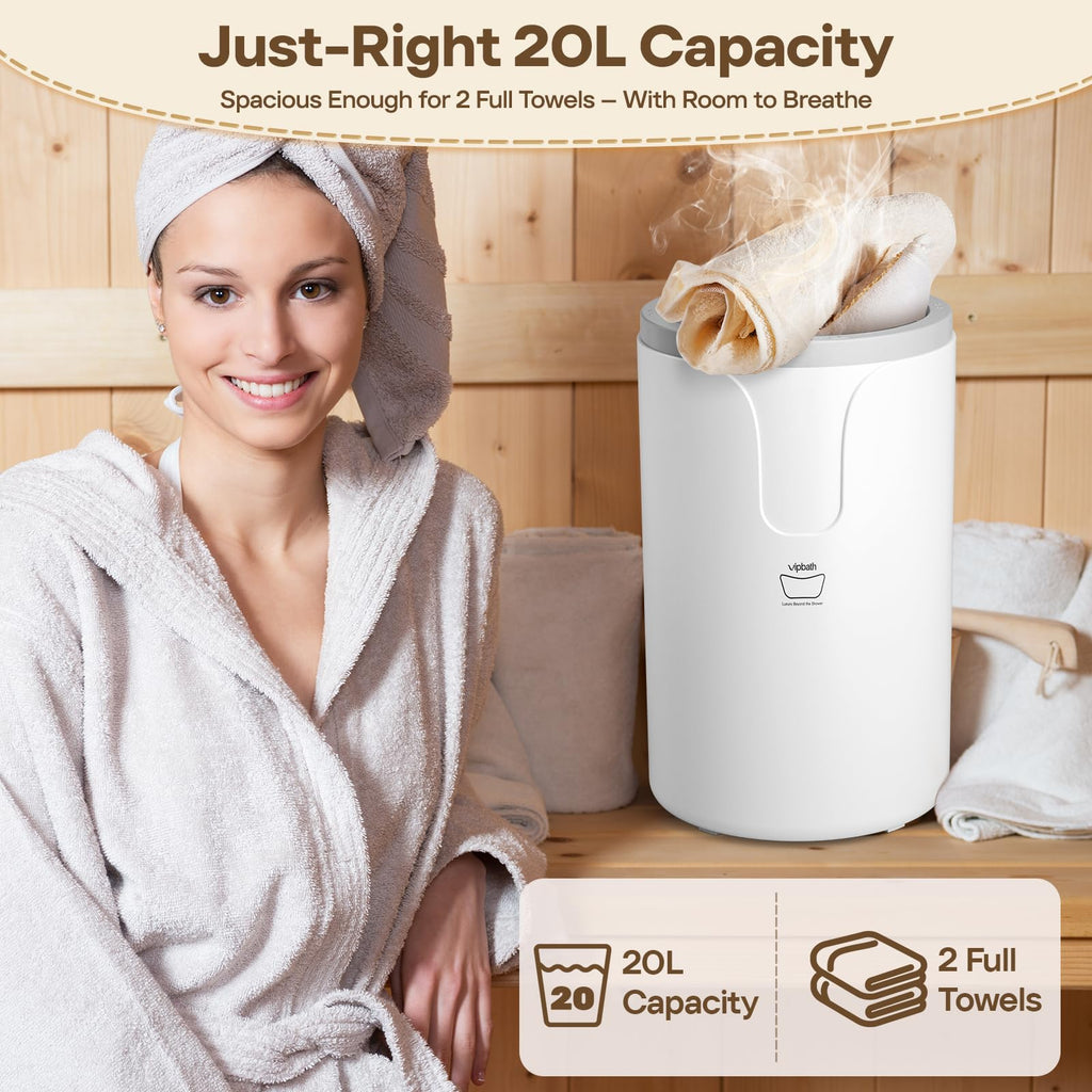 VIPBATH 20L Luxury Towel Warmer Gift-Ready Box, Dual Heat, 30/60/90 Min Presets, Stainless Steel Interior, Tip-Over Auto Shut-Off, Includes 12 Fragrance Discs, Perfect Spa Gift for Home & Bathroom