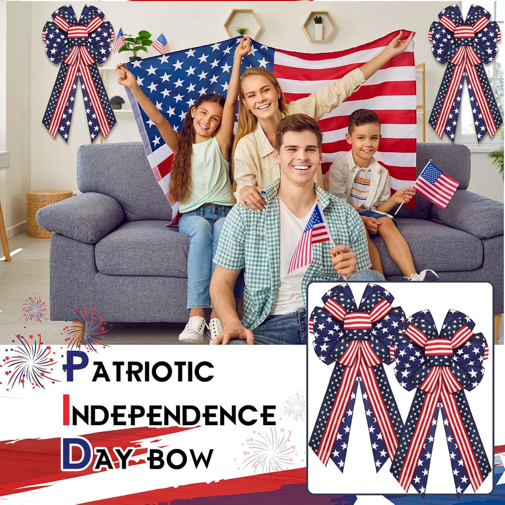 Riceshoot Patriotic Bows - USA Red, White & Blue Star Burlap Tree Topper | 4th of July Decoration (2 Pcs)