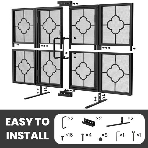 Amagabeli 3 Panel Fireplace Screen with Doors 48" W x 28" H Foldable Wrought Iron Heavy Duty Metal Modern Decorative Fireplace Spark Guard Cover Handcrafted Solid Mesh Stand Alone Screen for Fire