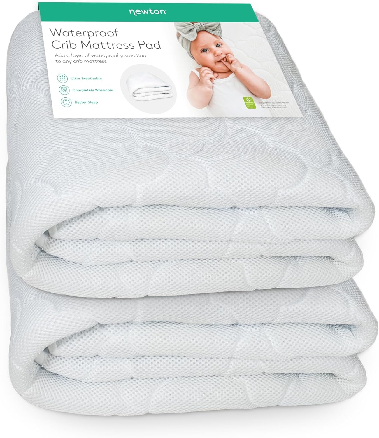 Newton Baby Waterproof Crib Mattress Pad - Ultra-Breathable Quilted Comfort | Secure Fit & Machine Washable | 2-Pack