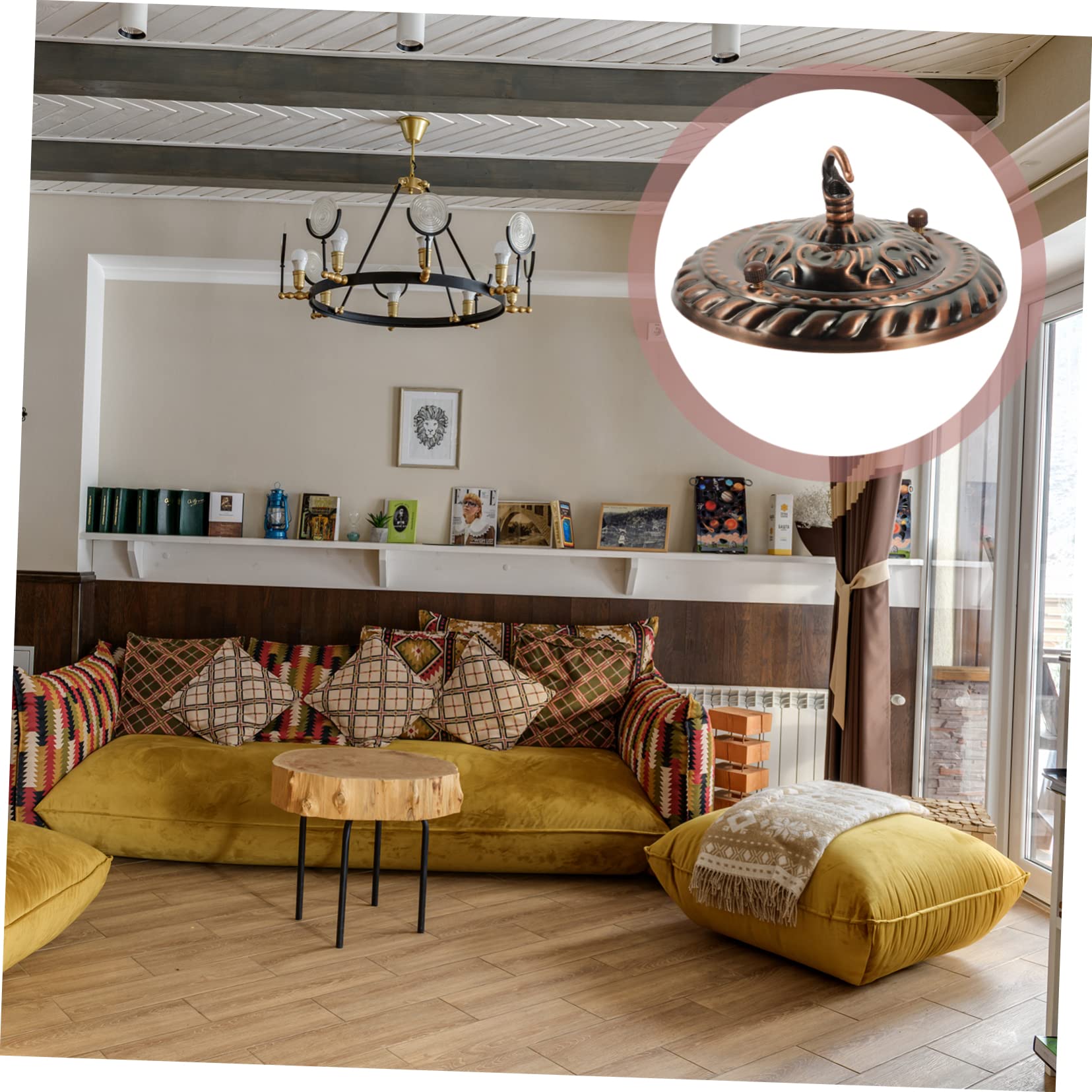 Yardenfun Vintage Style Chandelier Canopy Plate with Hook Heavy Duty Pendant Light Ceiling Cover Easy Install Mounting Bracket for Home Lighting