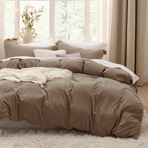 Bedsure Coffee Duvet Cover - Extra Soft Twin/Twin XL Bedding Set with Zipper Closure & Pillow Sham