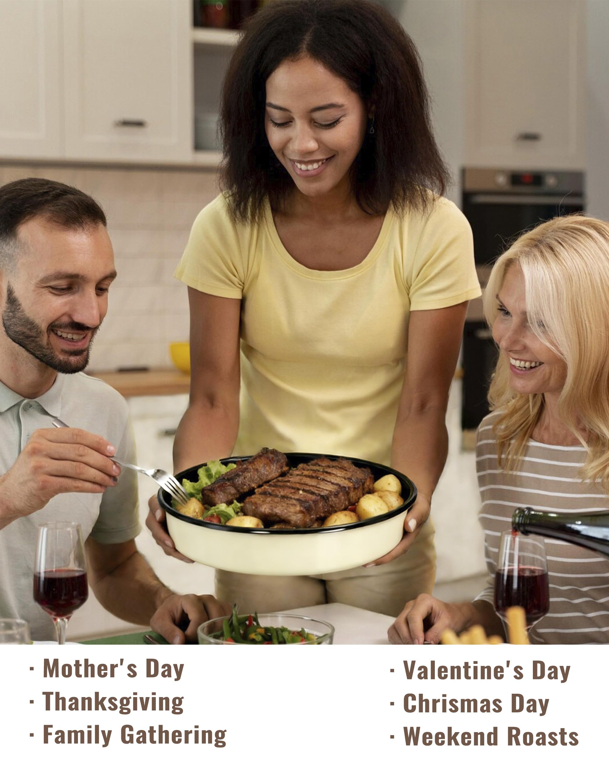 MCCSI Enamel Round Roasting Pan Set Baking Dish 4-Pack 9/10/12/14 Inch High Temperature Resistance Bakeware for Pizza Chicken, Oven Dishwasher Safe Birthday Mother Day Gift for Wife & Mom Cake Pan
