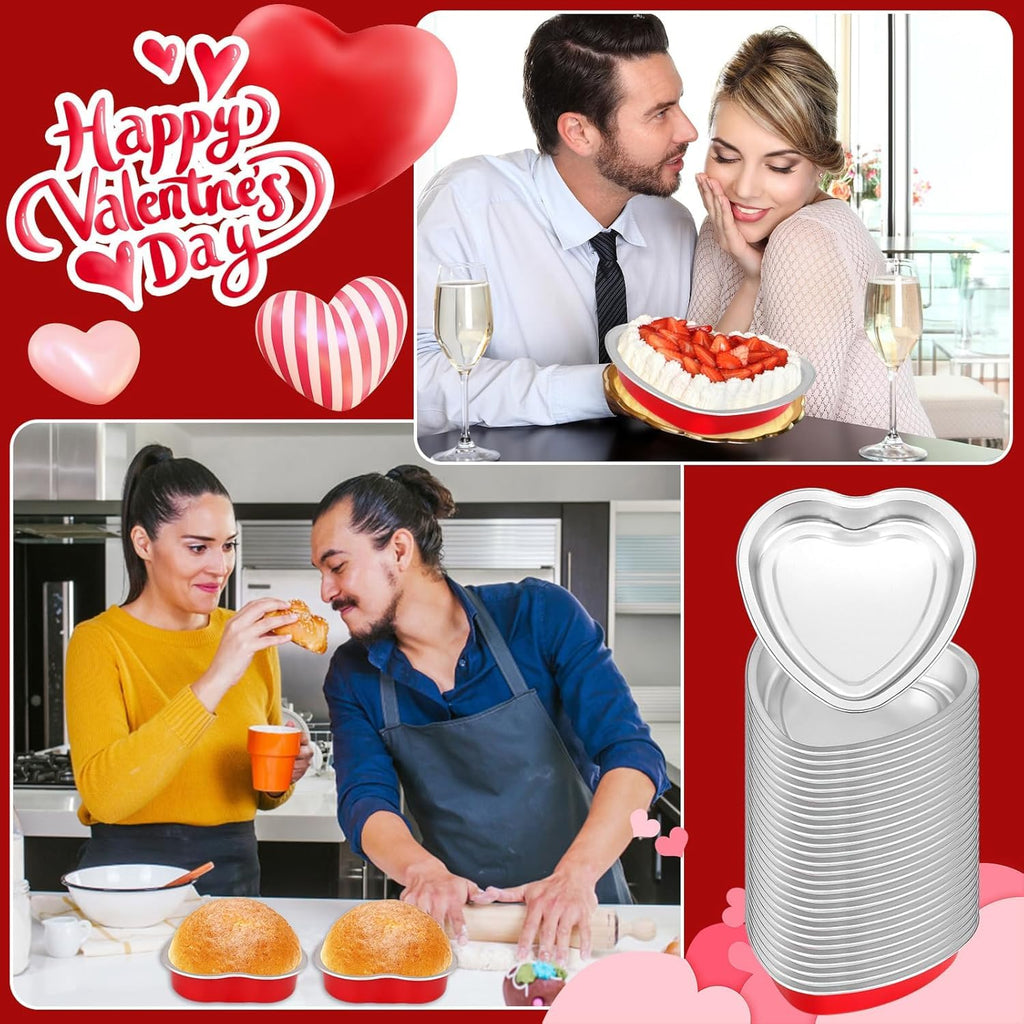 Modacraft 120 Pack Heart Shaped Cake Pans with Lids, 3.4oz Disposable Aluminum Foil Mini Cake Pans Cupcake Pans Flan Pan Dessert Baking Cup for Weddings Valentine Mother's Day Birthday Party Xmas