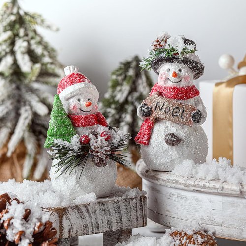 FairySandy Snowman Figurines - Handmade Christmas Decorations | Cute Winter Indoor Decor (2 Pcs)