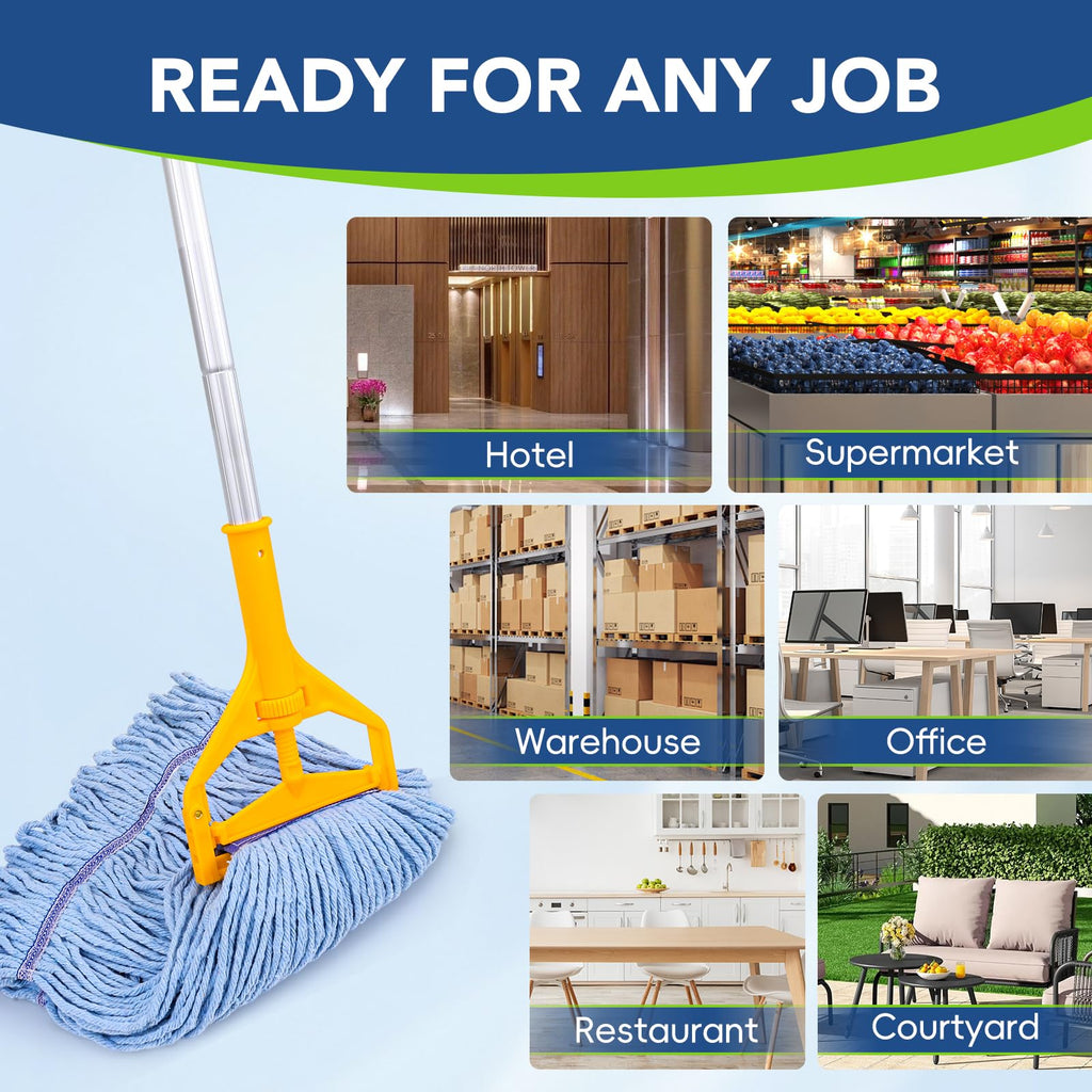 6 Pack Commercial Mop Head Replacement – Heavy Duty Mop Head for General and Floor Cleaning | Industrial Wet Mops | Washable Refill, Reusable, Looped End Mopheads | Hardwood, Concrete