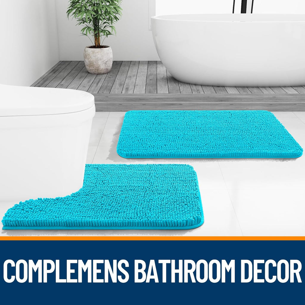 OLANLY Small Bathroom Rugs - Extra Soft Chenille Bath Mats | Quick Dry, Machine Washable, Aqua Sky 24x16
