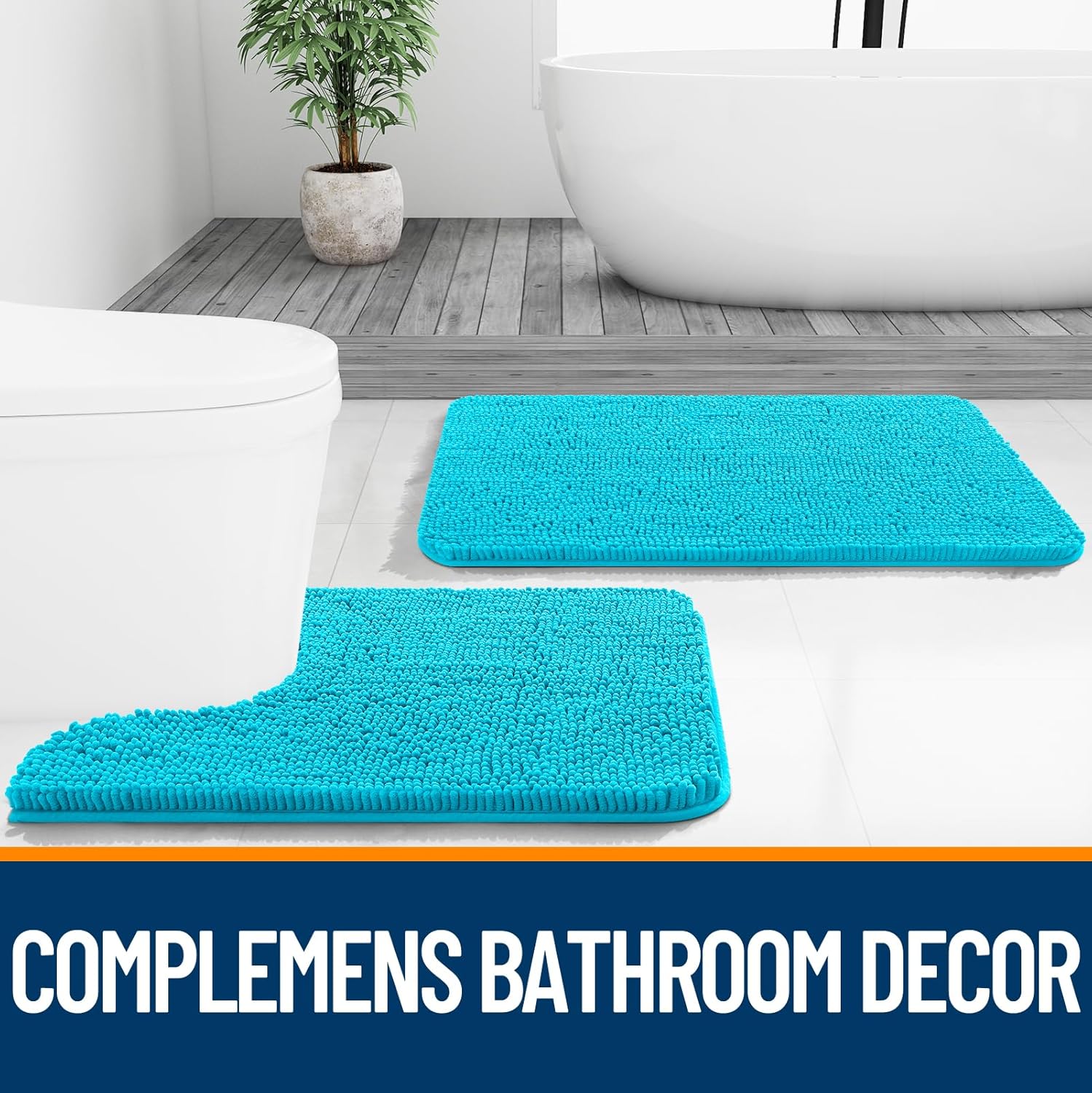 OLANLY Small Bathroom Rugs - Extra Soft Chenille Bath Mats | Quick Dry, Machine Washable, Aqua Sky 24x16