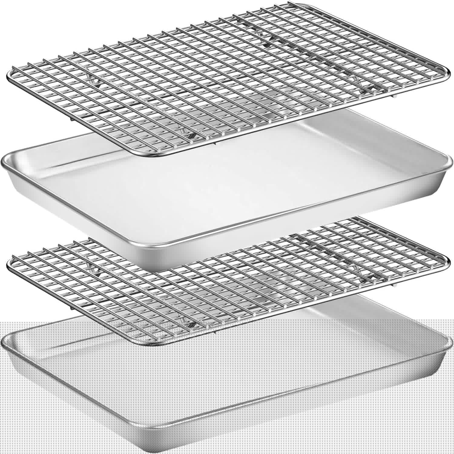 Wildone Baking Sheet Set - Stainless Steel Cookie Sheet with Cooling Racks | 2 Pans + 2 Racks, 12 x 10 x 1 Inch, Non-Toxic & Easy to Clean