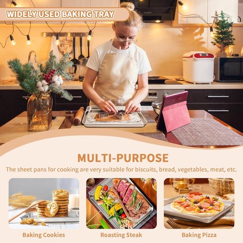 Deedro Stainless Steel Baking Sheet Set - Heavy Duty Non-Toxic Cookie Pans | Easy Clean 10 x 8 Inch