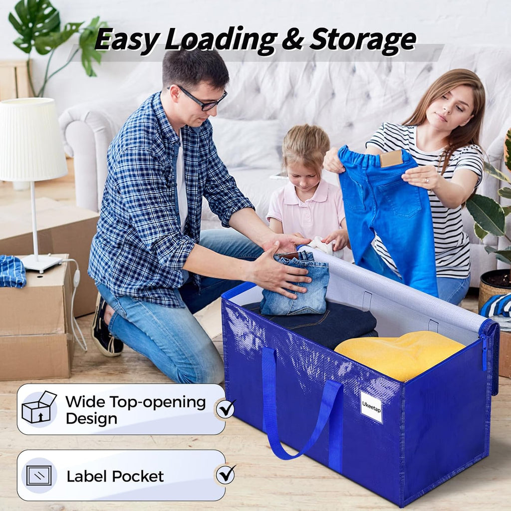 Skiennix Extra Large Heavy-Duty Moving Bags - 8 Pack Blue Storage Totes with Reinforced Handles & Zippers
