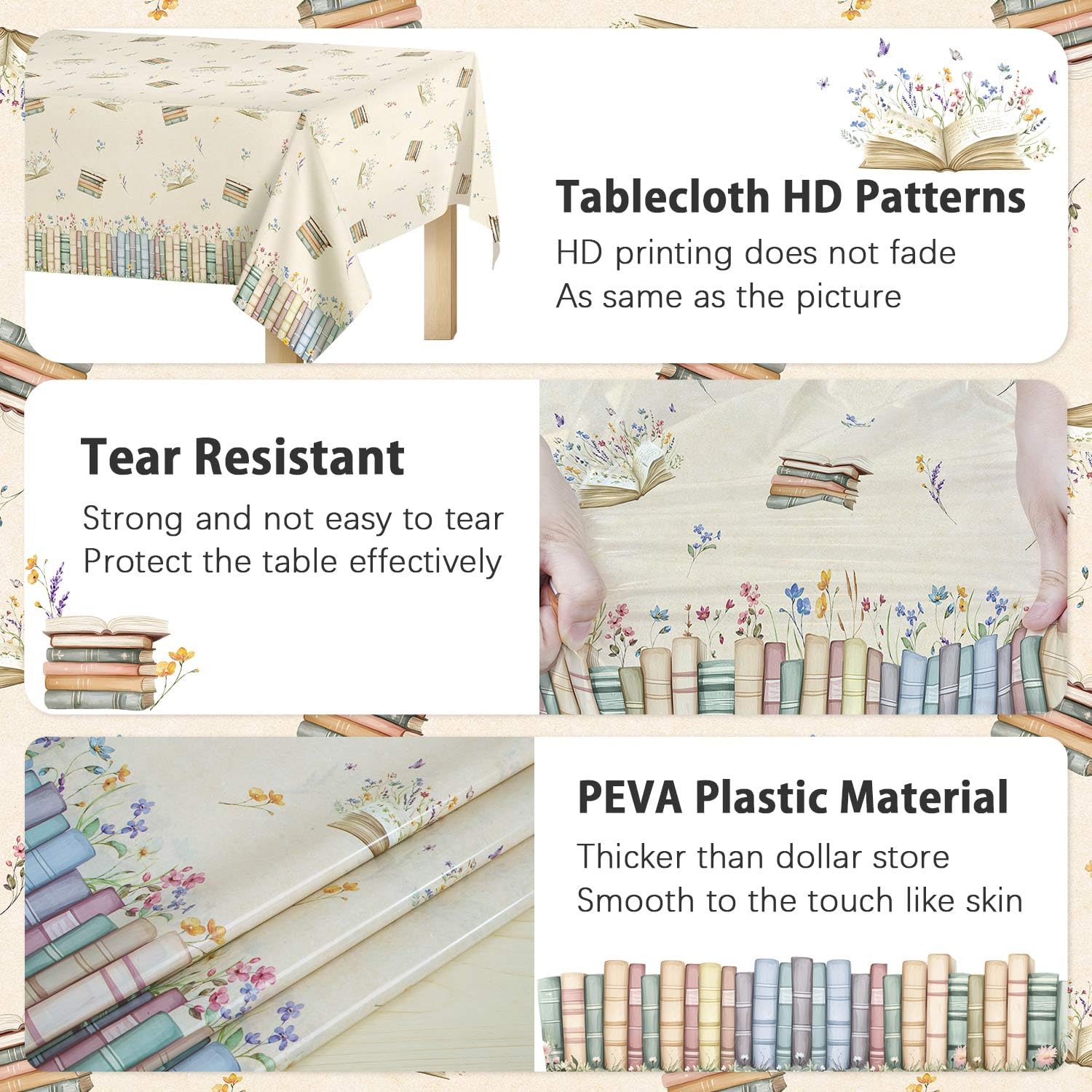 Caisehabu 3pcs Book Themed Party Decorations Tablecloths, Plastic Storybook Baby Shower Decorations Tablecloth for Book Club Party Decorations, 54in x 108in