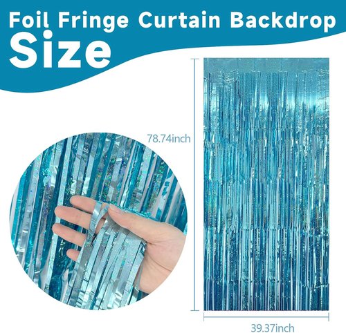 Blue Streamers | 2 Pack Tinsel Foil Fringe Curtains for Birthday & Ocean Party Decorations