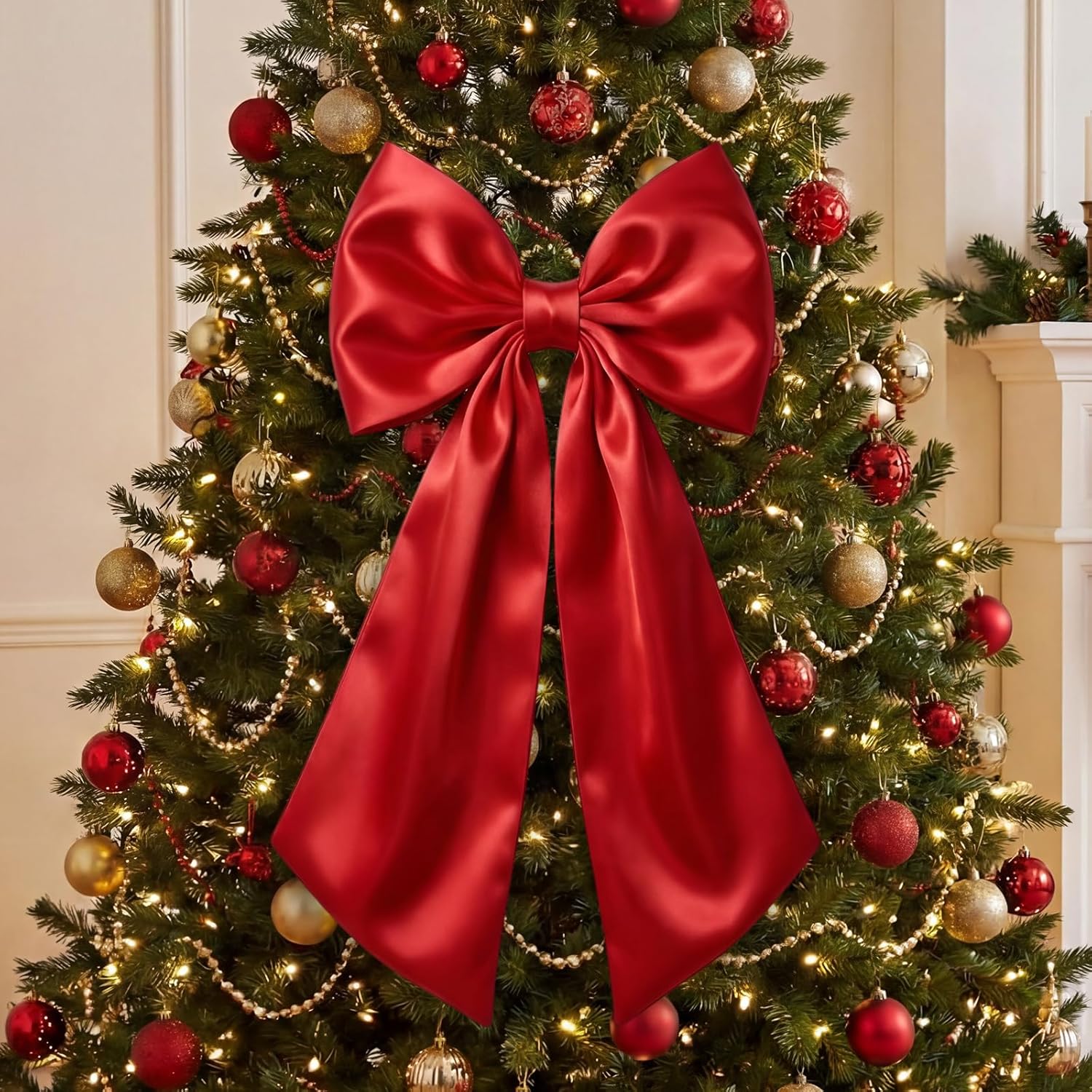 Suncalla Large Red Satin Bow Decorations - 3 Pcs 2 Ft Hanging Wall Decor for Parties & Events
