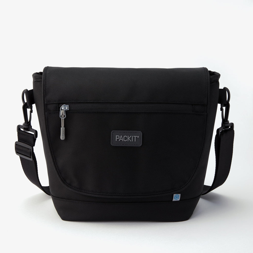 PackIt® Freezable Brooklyn Crossbody, Black, Engineered with EcoFreeze® Technology: Triple Layers for Protection, Ultimate Cooling, Removable Crossbody Strap, For Office Lunches, Fresh Food On the Go