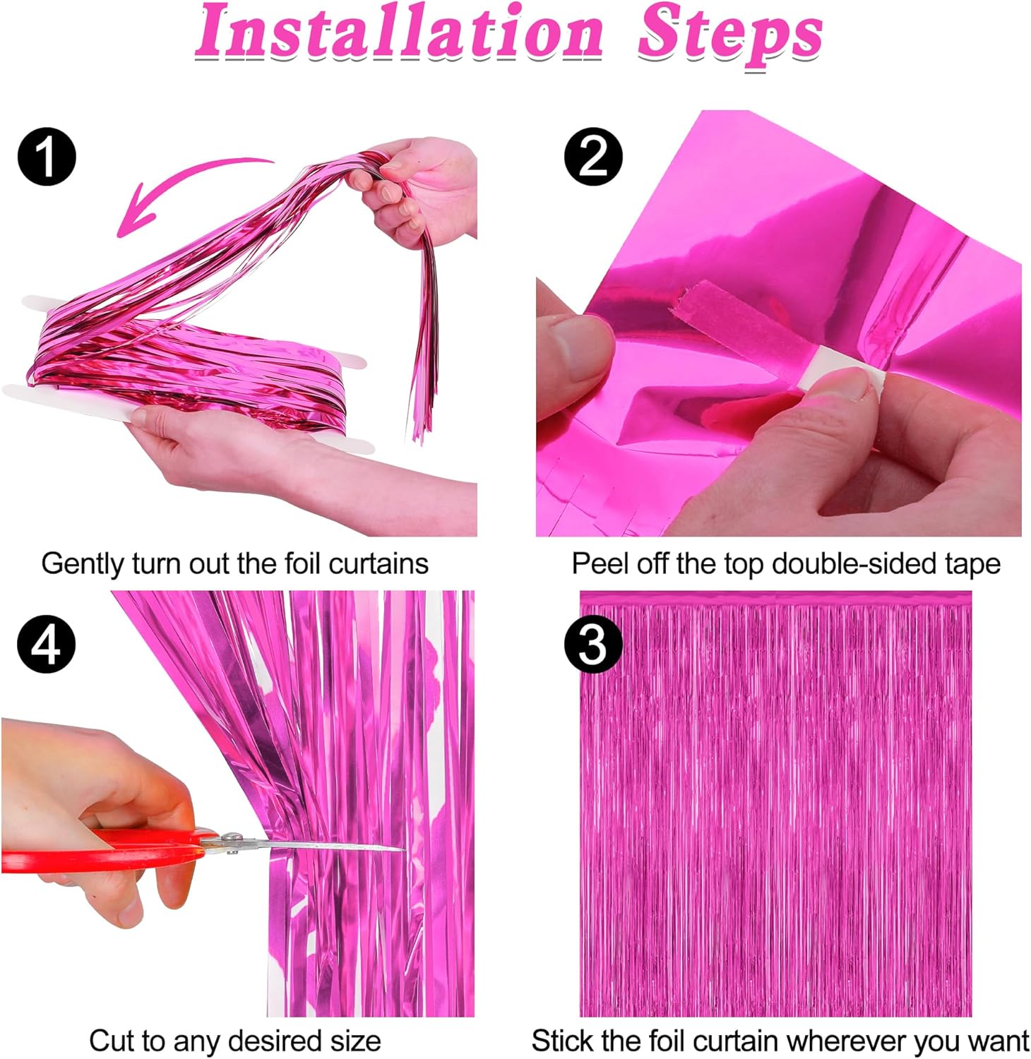 Skiennix Hot Pink Party Decorations - 3.28 FT x 7.05 FT Metallic Rose Red Backdrop & Tinsel Curtains