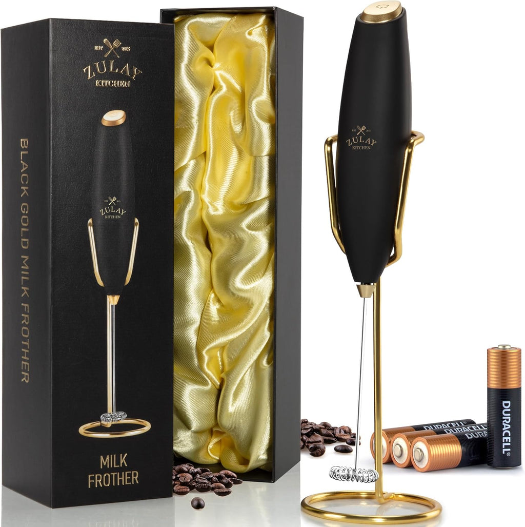 Zulay Kitchen Milk Frother - Handheld Electric Foam Maker with 4 Duracell Batteries | Luxury Gift for Coffee Lovers