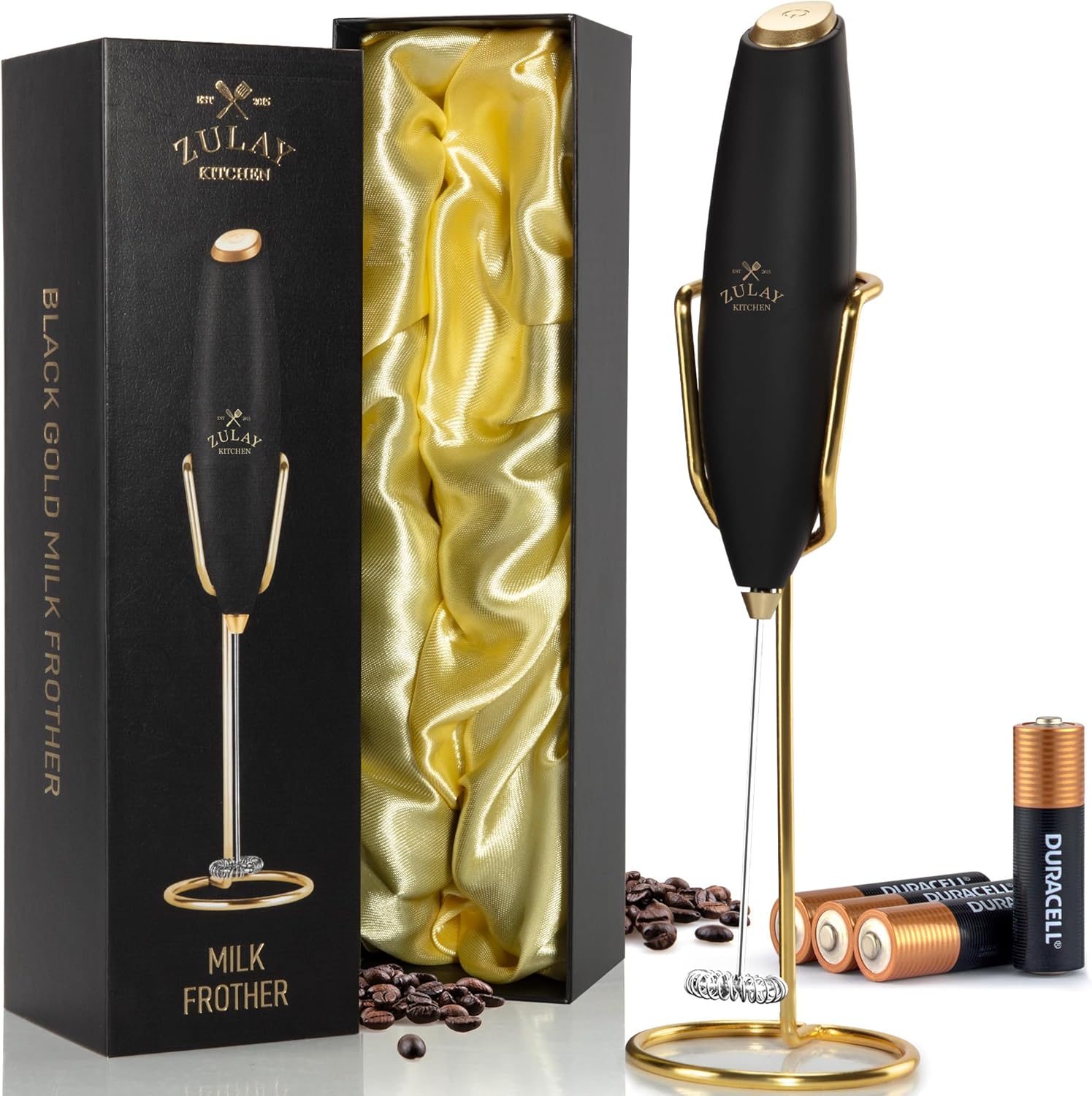Zulay Kitchen Milk Frother - Handheld Electric Foam Maker with 4 Duracell Batteries | Luxury Gift for Coffee Lovers
