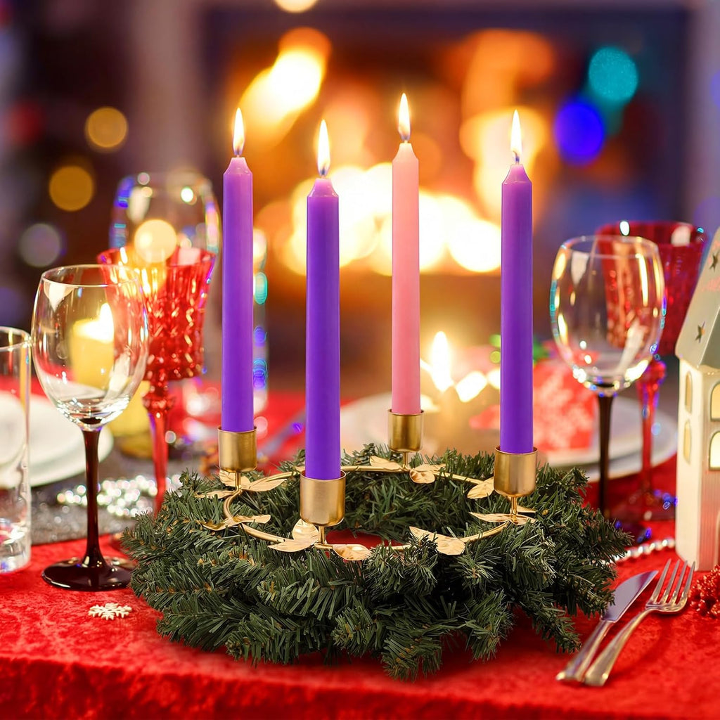 Norfolk Pine | 2 Pcs Christmas Advent Wreath Candle Holder - Gold Ring Design for Festive Table Centerpiece
