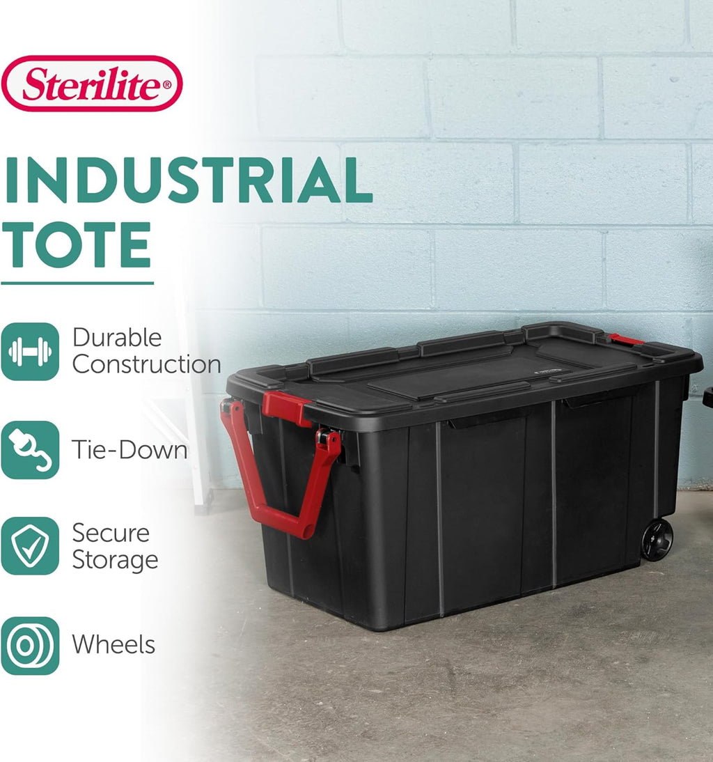 Sterilite Wheeled Tote - Durable 40 Gallon Storage Container in Black | Perfect for Organizing