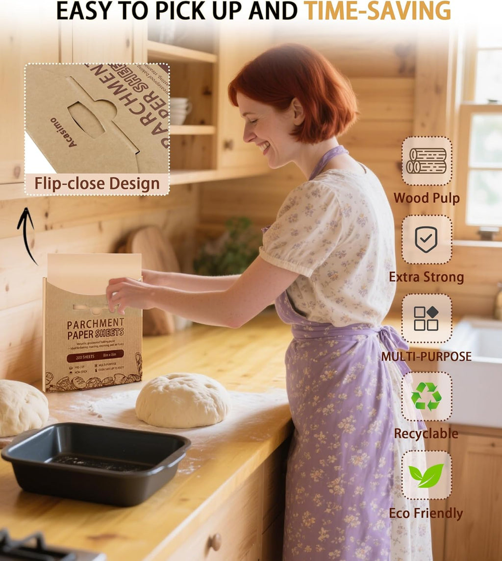 Parchment Paper Sheets by [Brand Name] - 200 Precut Non-Stick Squares for Baking & Cooking | 10x10 in Brown