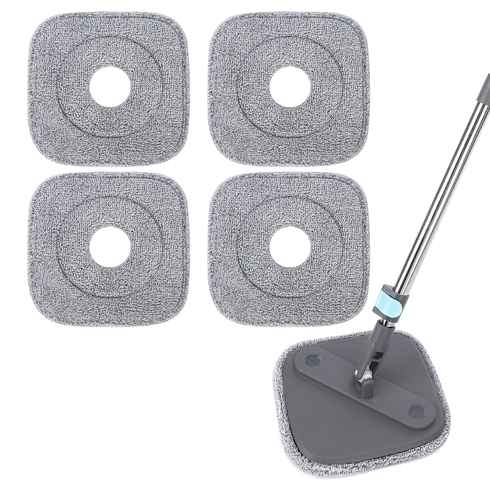 Yicotira Square Microfiber Mop Pads Compatible with True & Tidy True Spin Mop - Mop Replacement Pads for Square Spin Mop and Bucket - Washable Pads fit for All 9 Inch Square Spin Mop (4 Pack)