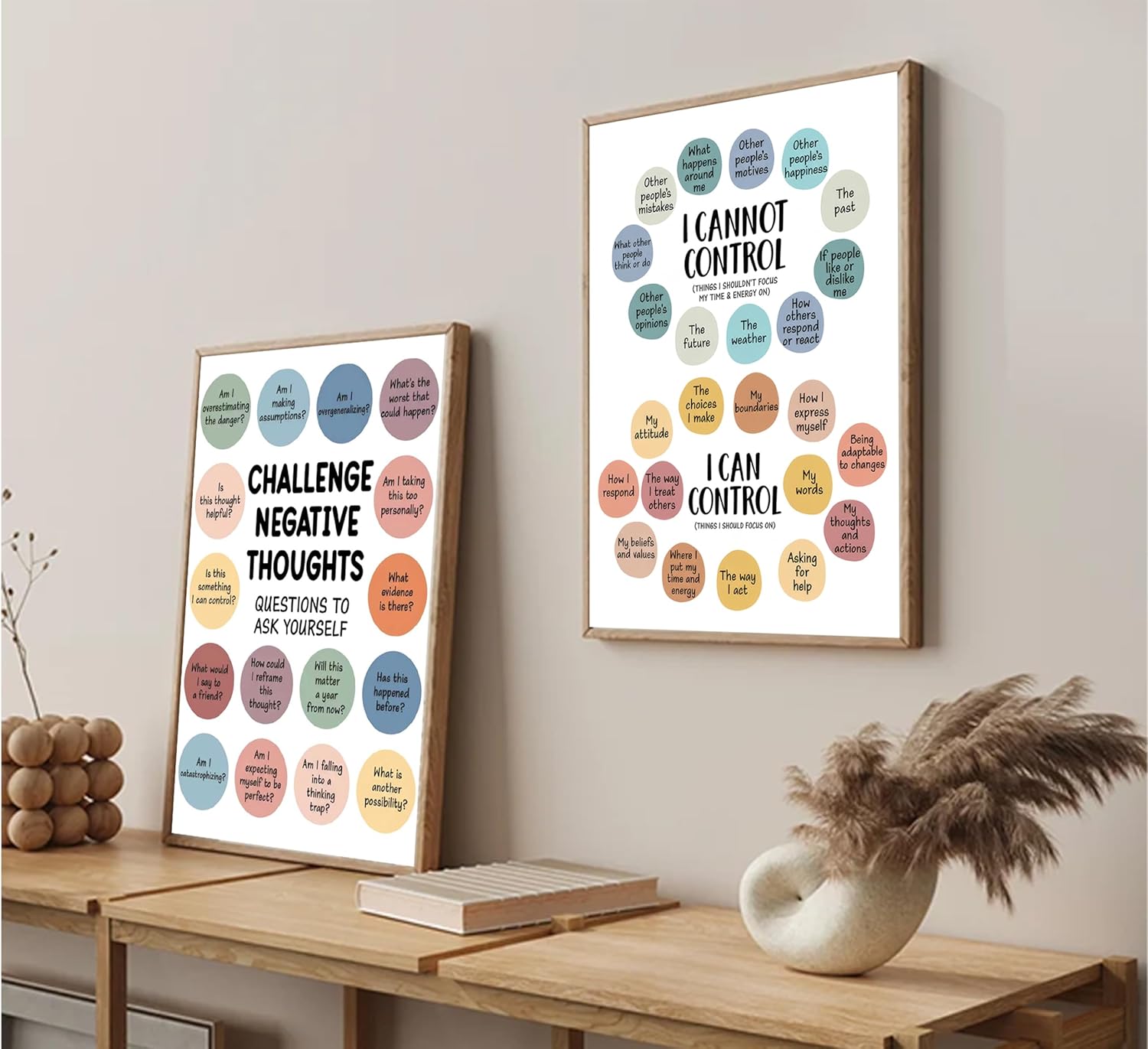 2Pcs Mental Health Wall Art - Motivational Canvas Prints for Challenging Negative Thoughts | 12x16in Unframed Decor