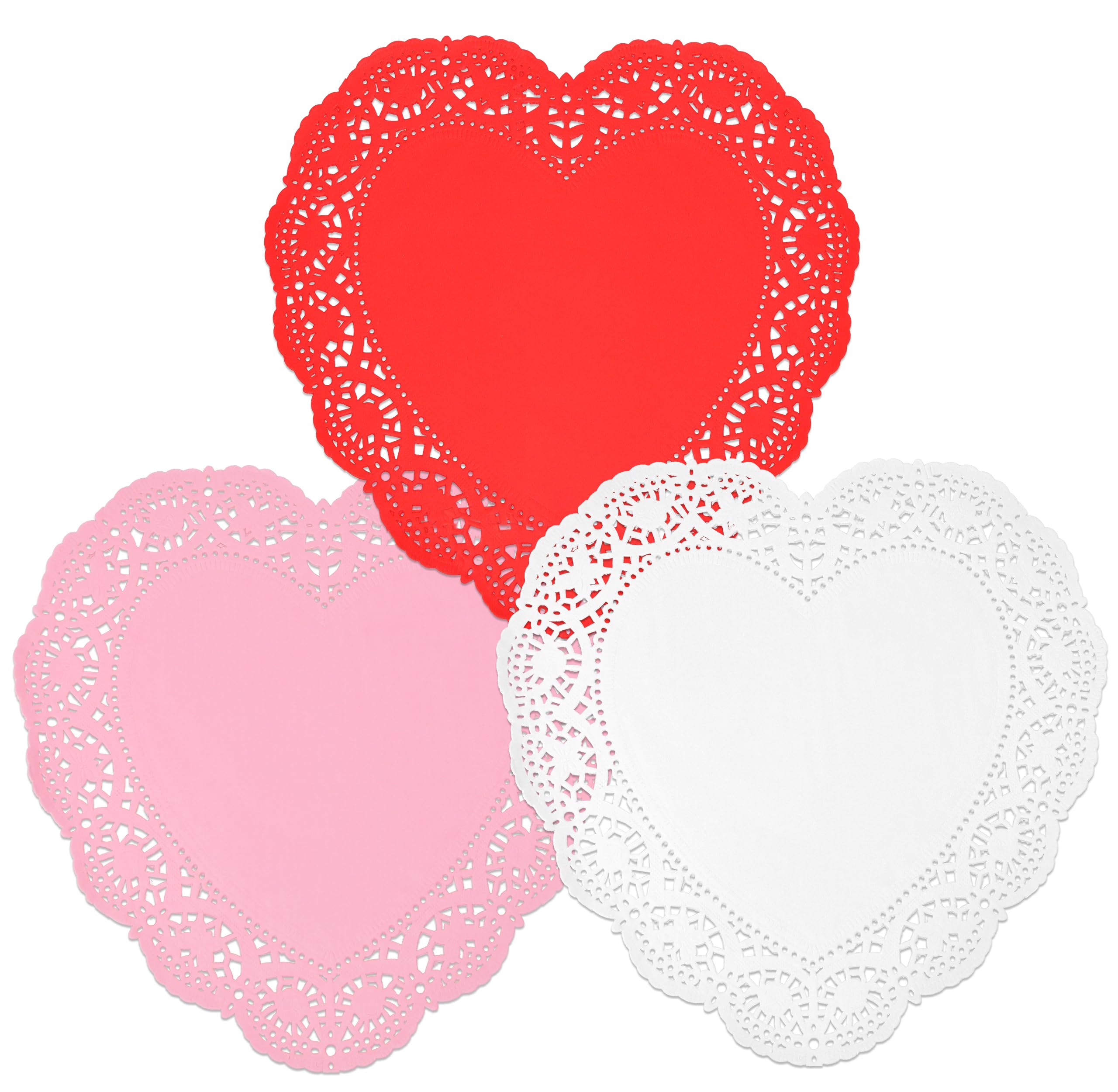 100 Pcs 12 Inch Valentine Heart Doilies Cutouts Paper Lace Doily Red Craft Gift Set for Table Party Decorations